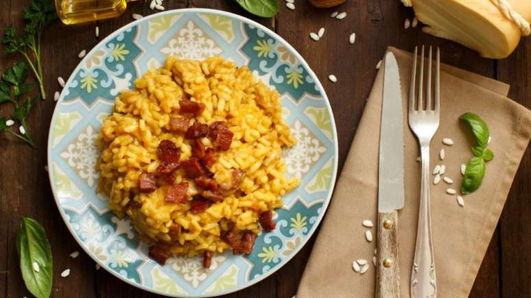 Risoto de queijo com bacon