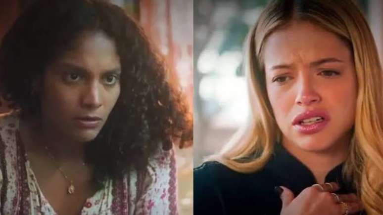 Aline (Barbara Reis) e Graça (Agatha Moreira) em 'Terra e Paixão'. Reprodução/ Globo