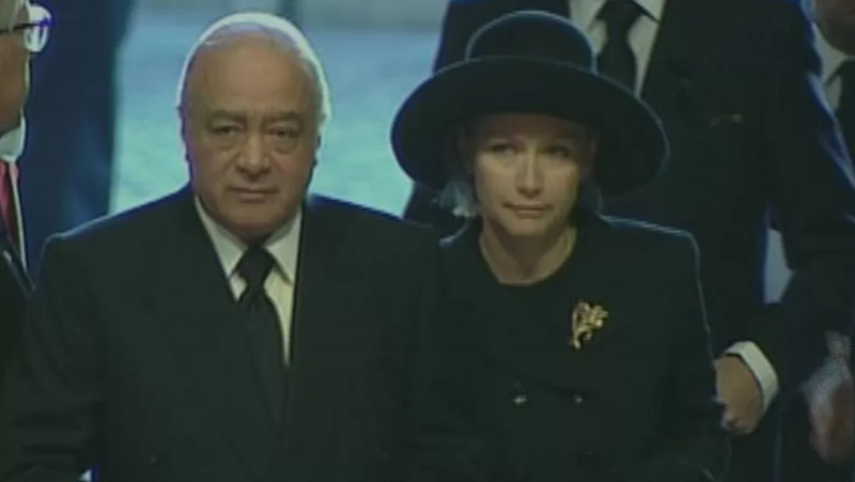 Al Fayed e a esposa Heini no funeral de Diana, em 1997