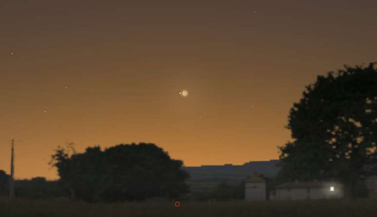 Moon and Mars will be very close shortly after sunset (Image: Screenshot/Stellarium) Moon and Mars will be very close shortly after sunset (Image: Screenshot/Stellarium)