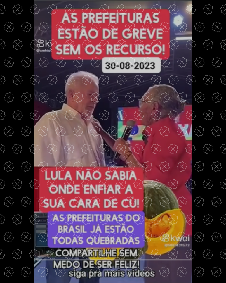 Print com imagem de Lula e uma idosa e legenda que tira de contexto a fala da senhora.