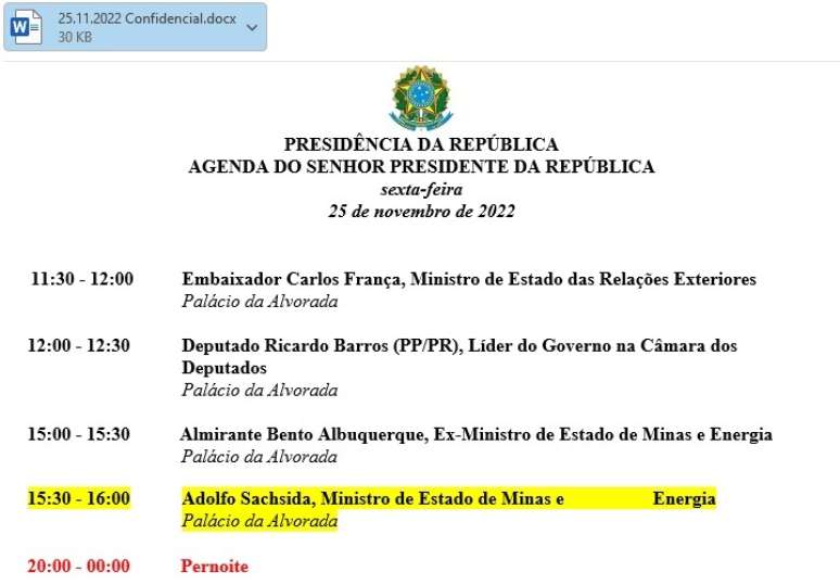 Agenda confidencial encontrada no e-mail de Mauro Cid indica reunião secreta com ministro Adolfo Sachsida quatro dias antes da entrega das joias.
