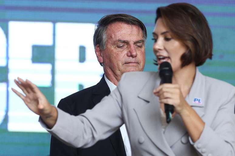 Michelle Bolsonaro durante evento do PL Mulher em S&atilde;o Paulo, em maio de 2023