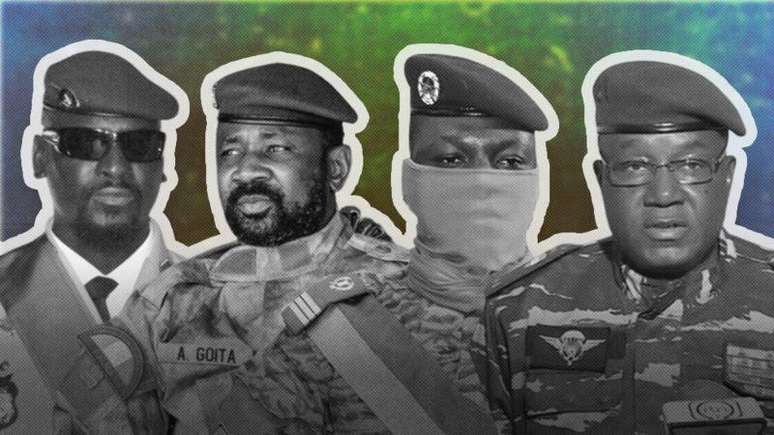 Os militares tomaram o poder em quatro países do oeste africano nos últimos três anos: Guiné (com o líder Mamadou Dumbuya), Mali (Assimi Goïta), Burkina Faso (Ibrahim Traoré) e Níger (Omar Chiani)