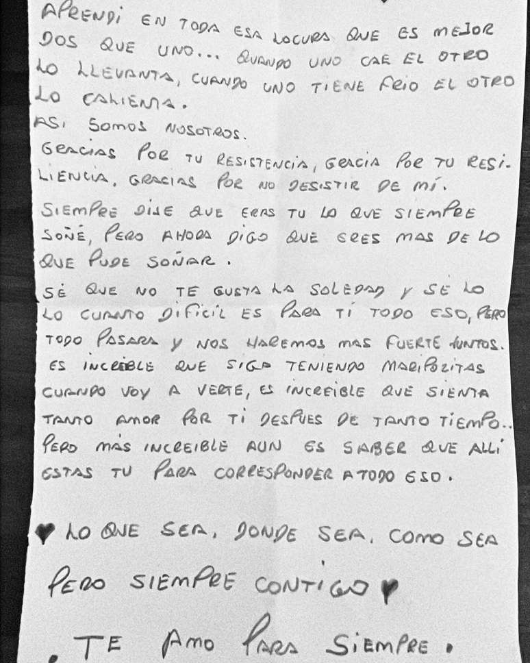 Carta publicada nas redes sociais por Joana Sanz, supostamente escrita por Daniel Alves