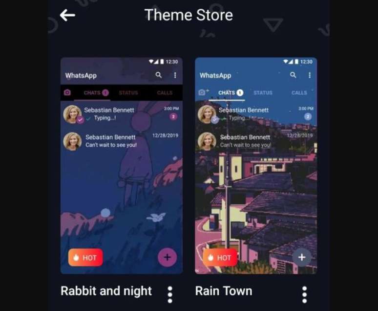O uso de temas e customizações visuais está entre as funcionalidades extras do WhatsApp Plus, que também traz riscos à segurança dos usuários (Imagem: Reprodução/WhatsApp Plus)