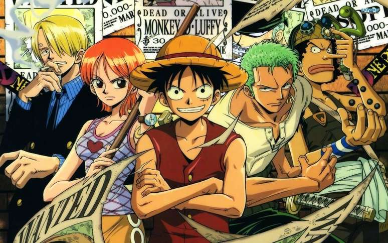 A formação inicial do Bando do Chapéu de Palha em One Piece (Imagem: Reprodução/Shueisha)