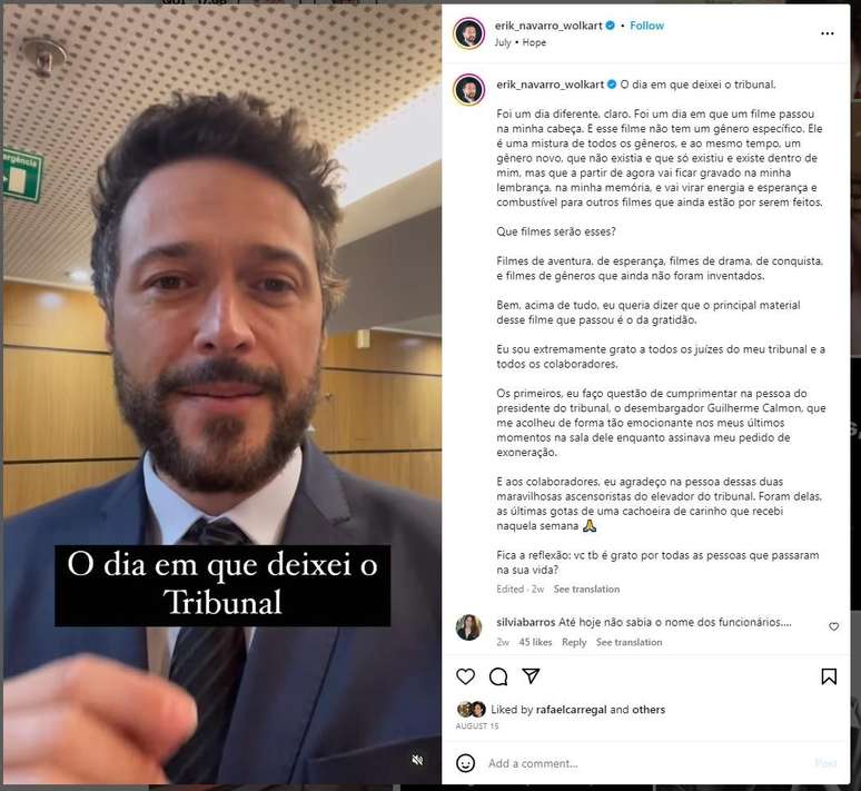 Erik Navarro posta frequentemente nas redes sociais