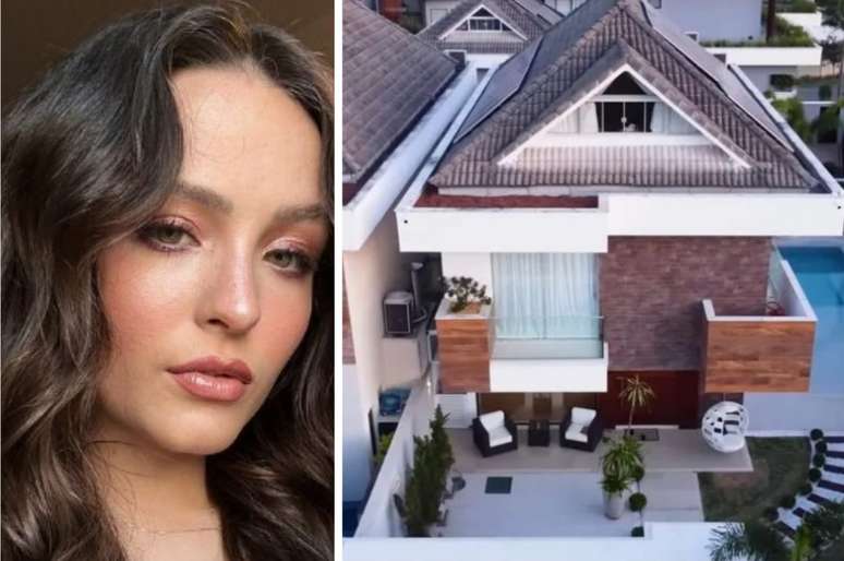 Larissa Manoela à esquerda; à direita, a mansão que a atriz comprou de Evelyn Regly