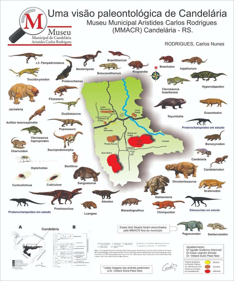 Mapa mostra algumas das espécies encontradas na cidade de Candelária