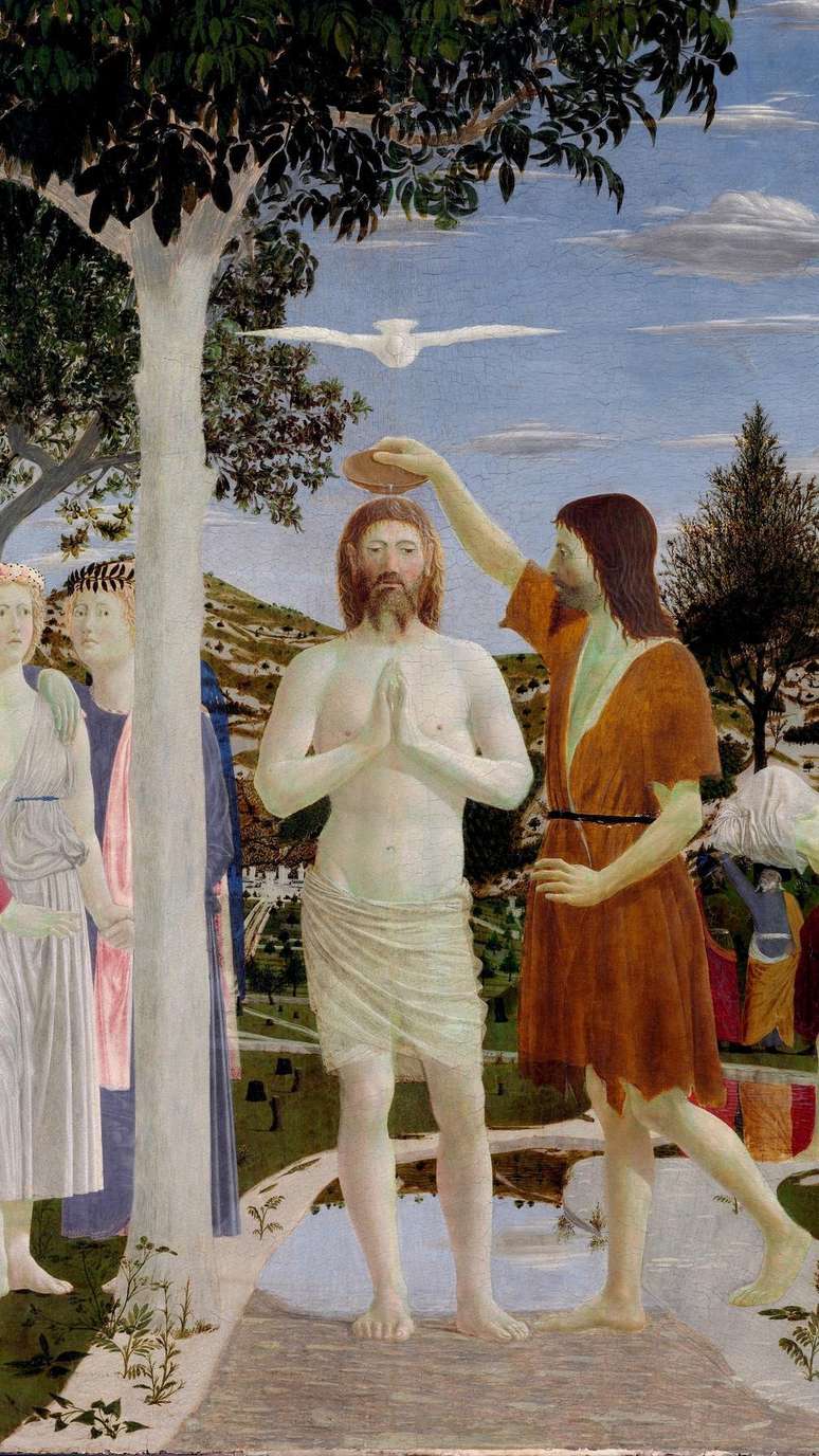 Obra de Piero della Francesca, s&eacute;culo 15, retratando o batismo de Jesus