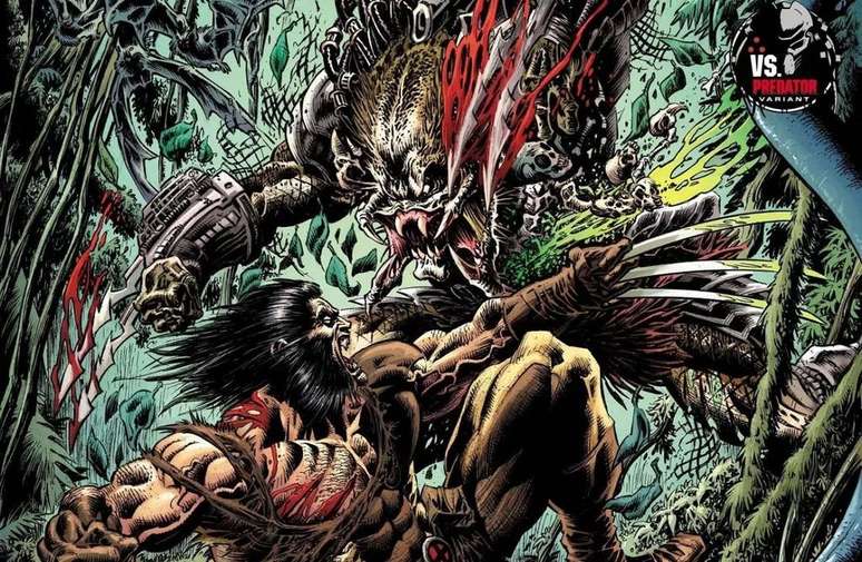 Predador se encontra com Wolverine ao longo de vários momento da vida de Logan (Imagem: Reprodução/20th Century Studios e Marvel Comics)