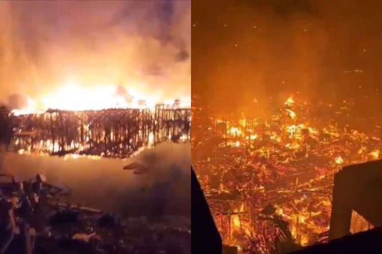 Grande incêndio atinge comunidade em Santos e destrói dezenas de casas