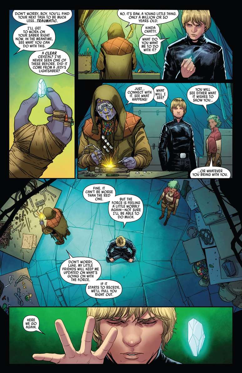 Luke obtains a white Kyber crystal to define his connection to laser knowledge (Image: Reproduction/Marvel Comics)