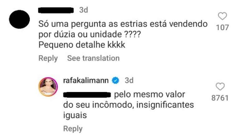 ‘Insignificant’, Rafa Kalimann responds to a follower who criticized his appearance;  I wait