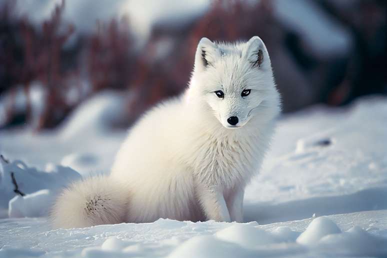 A raposa-do-ártico tem pelagem branca e habita as regiões árticas 