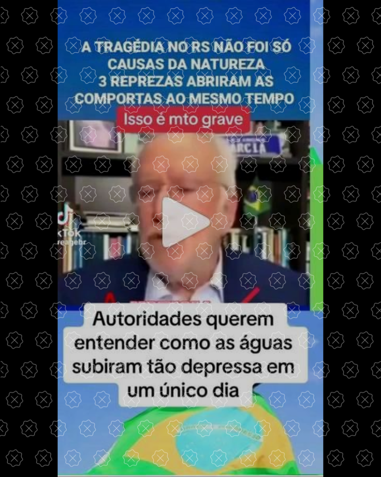 Trecho de fala de Alexandre Garcia é compartilhado junto com legenda que sugere que enchente foi causada pela abertura de comportas