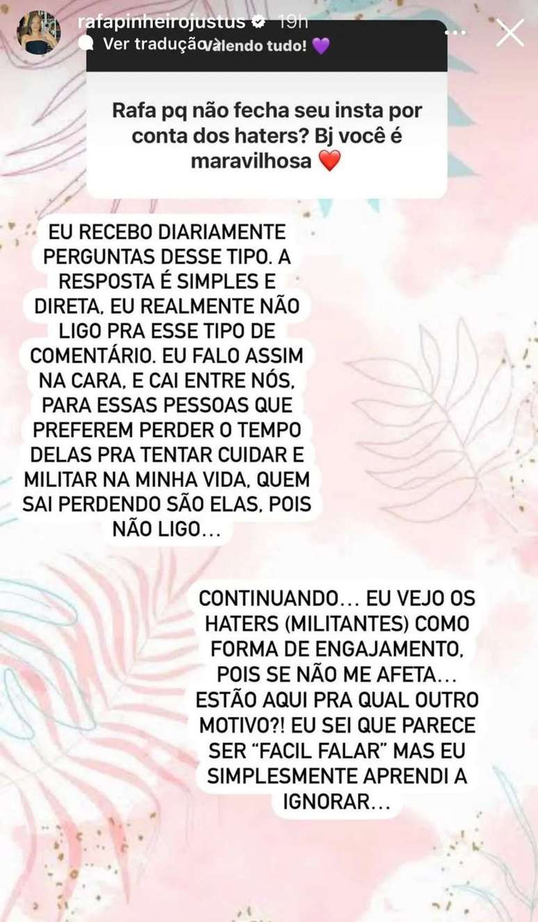 Rafa Justus abre o coração e revela como encara comentários maldosos: 'Não  ligo