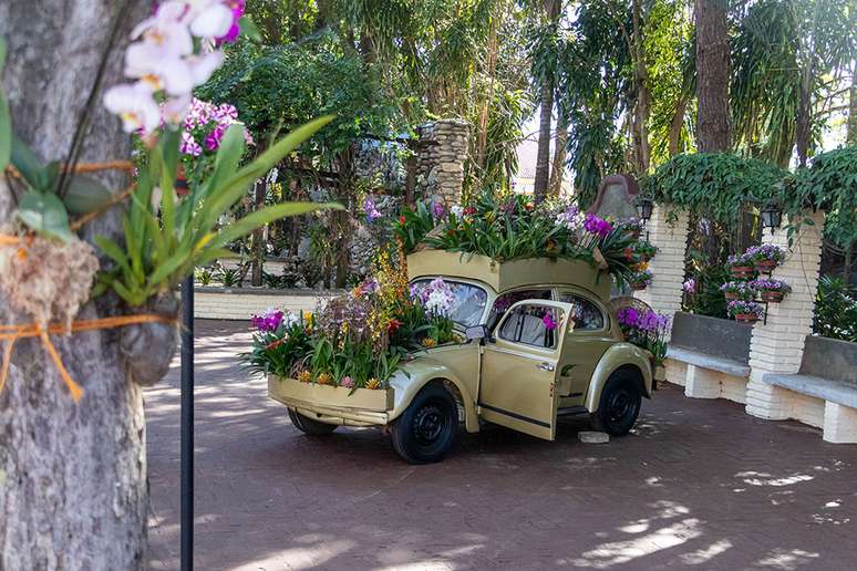 33. Expoflora 2023: fusca decorado com flores de várias espécies – Foto: Juliana Lazarini/Divulgação Expoflora