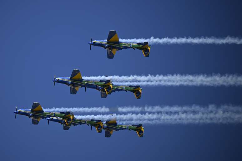  Aviões da Força Aérea Brasileira realizam voo de demonstração durante a cerimônia do Dia da Independência, em Brasília, no dia 07 de setembro,