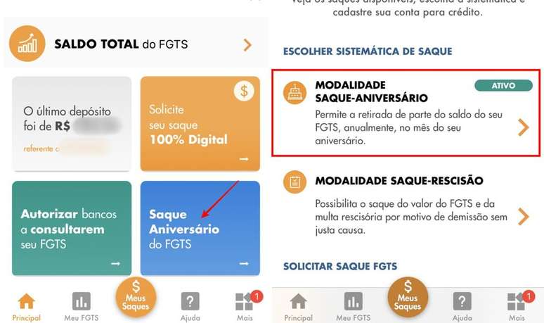 É possível aderir ao Saque-Aniversário do FGTS por meio de um aplicativo dedicado ao Fundo de Garantia (Imagem: Captura de tela/Fabrício Calixto/Canaltech)