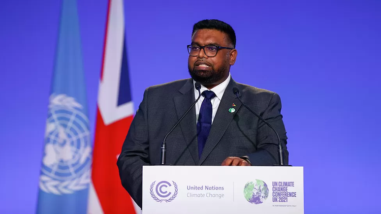 O presidente Irfaan Ali durante a COP26 em Glasgow em 2021