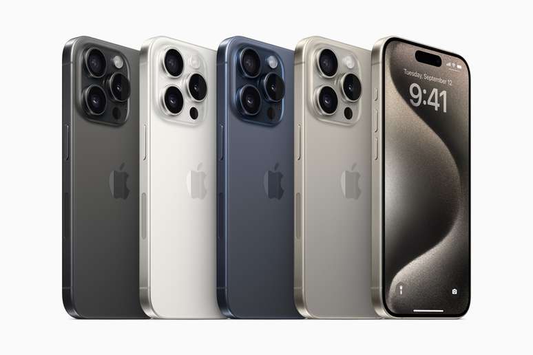 iPhone 15 Pro e 15 Pro Max têm corpo de titânio e cores preta, branca, azul e natural