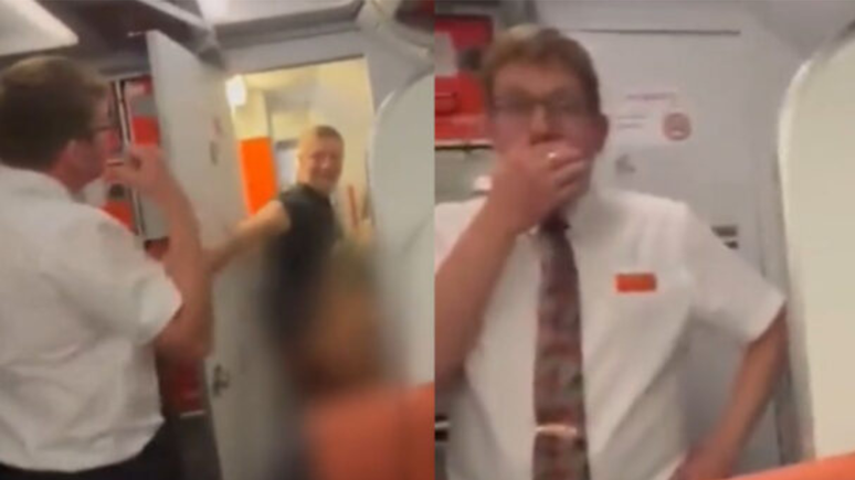 The couple is caught having sex in the airplane bathroom and the video goes viral
