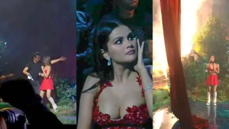 Selena Gomez viraliza reagindo ao show desastroso com queda de cenário -