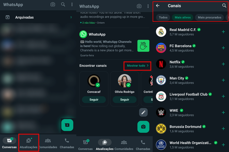 Como achar os canais no WhatsApp (Imagem: Captura de tela/Douglas Ciriaco/Canaltech)