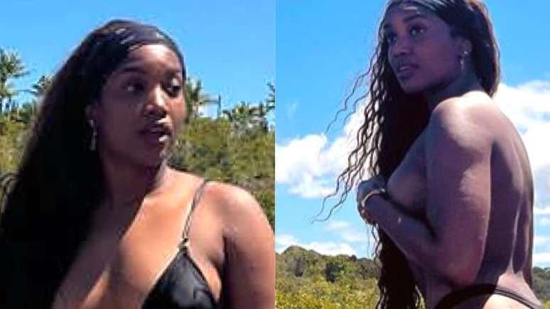 Iza impresses wearing a low-cut bikini during a day at the beach