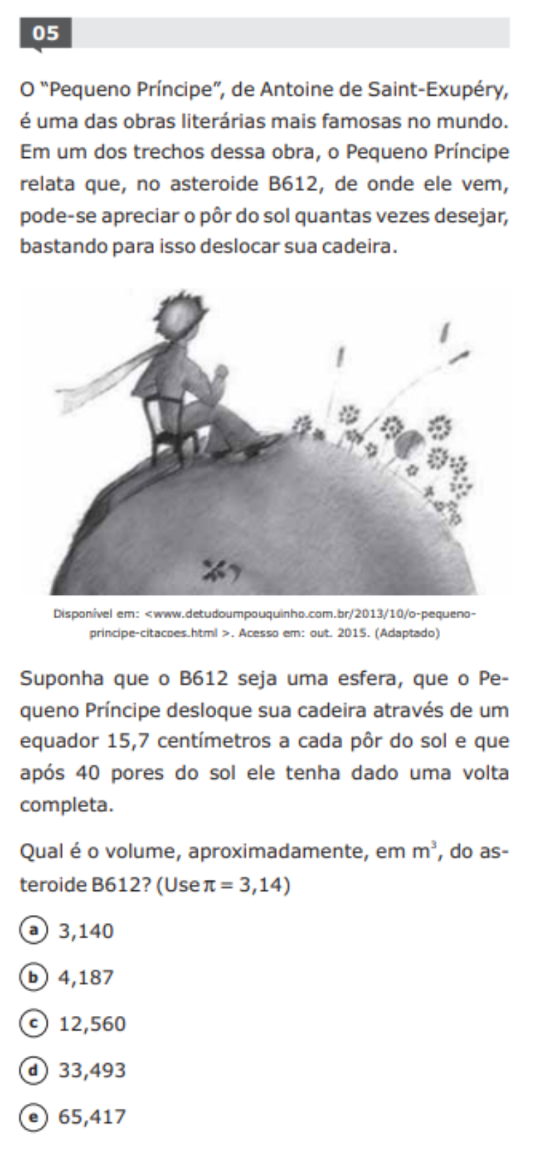 Questão 5 do Vestibular Seriado UFSM 2015.