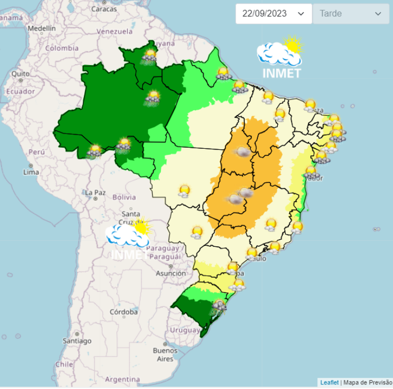 Mapa do Brasil da previsão do tempo da próxima sexta-feira (22).