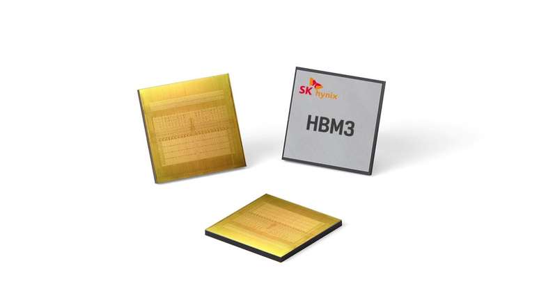 Memórias HBM3 ainda não tiveram largura de banda saturada, mas novo padrão antecipa salto geracional das novas GPUs para IA. (Imagem: SK Hynix/Divulgação)