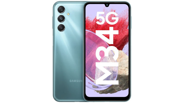 Focando em bateria e consumo de mídia, o Samsung Galaxy M34 5G chegou ao Brasil chamando atenção pelo chip Exynos 1280, tela Super AMOLED de 120 Hz e enorme bateria de 6.000 mAh (Imagem: Divulgação/Samsung)