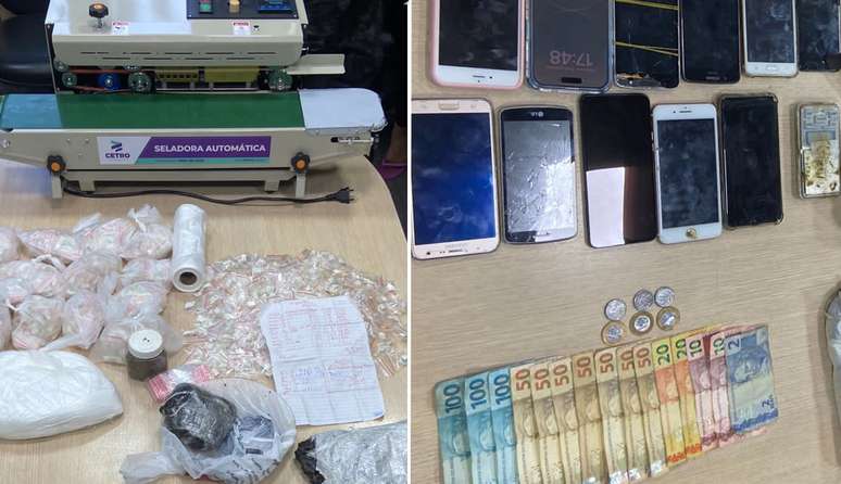 Na casa foram encontrados 1 kg de cocaína, 1,5 kg de maconha, balanças de precisão, dinheiro e diversos aparelhos de telefone celular.