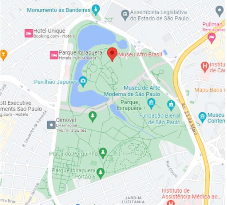 Museu Afro Brasil está localizado dentro do Parque Ibirapuera, em São Paulo