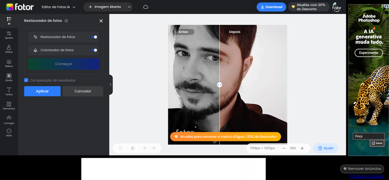 Com o Fotor, basta aplicar os filtros desejados que a IA restaura e melhora suas fotos antigas (Imagem: Reprodução/Fotor)