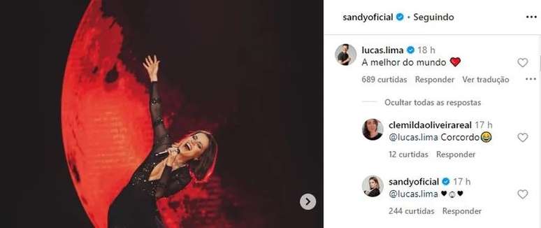 Lucas Lima told Sandy hours before announcing the end of the marriage: ‘The best’