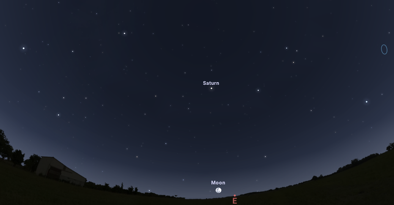 Posição da superlua às 18h45 para um observador em São Paulo (Imagem: Captura de tela/Stellarium)