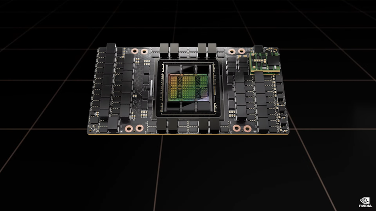 GPUs Nvidia H100 já praticamente monopolizam linhas de produção da TSMC, e situação deve se agravar com os GB100 em 3nm. (Imagem: Nvidia/Divulgação)