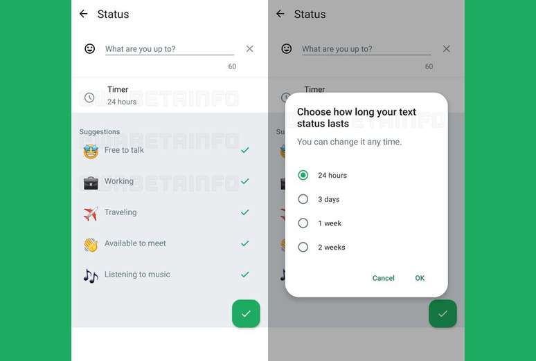 WhatsApp prepara alternativa para incluir recados temporários no perfil (Imagem: Reprodução/WABetaInfo)
