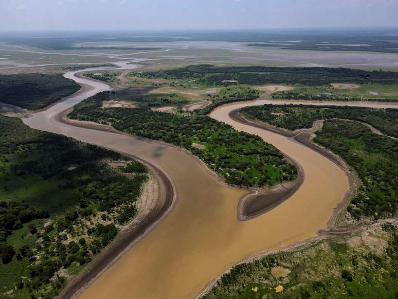 Vista geral do Lago da Piranha, afetado pela seca do Rio Solimões em Manacapuru (Foto de 27/09/2023)