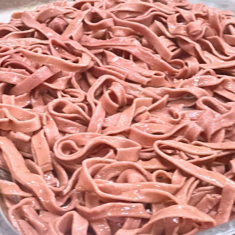 Tagliatelle to celebrate Pink October, made with red beetroot, see