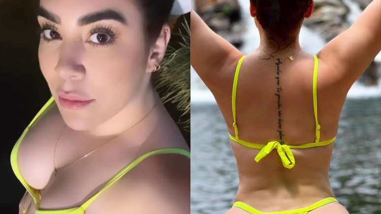 In a thong bikini, Naiara Azevedo shows good form on a day at the waterfall