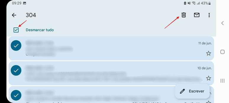 Quem usa Android deve abrir o app do Gmail para deletar mensagens por lote (Imagem: Captura de tela/Fabrício Calixto/Canaltech)