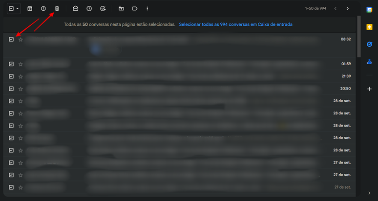 É possível apagar e-mails do Gmail por lote na web (Imagem: Captura de tela/Fabrício Calixto/Canaltech)