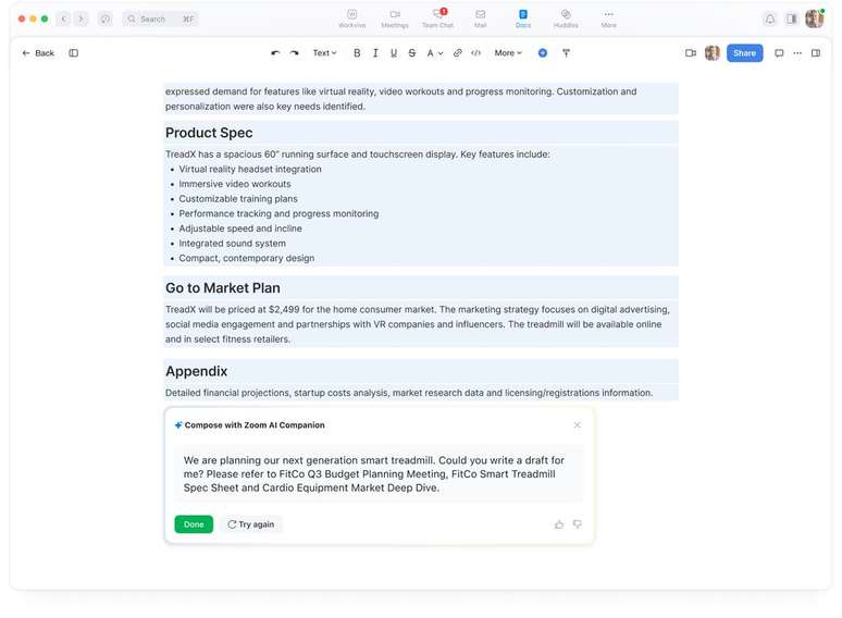 IA do Zoom será integrada à plataforma de colaboração (Imagem: Reprodução/Zoom)