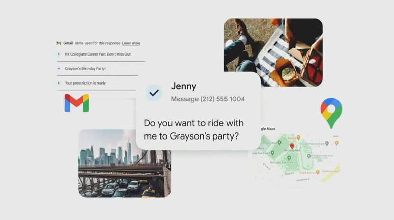Em demonstração no palco do evento Made By Google, integração do Bard com o Assistente foi capaz de entregar resumos de e-mails ou fazer um planejamento completo de viagem (Imagem: Captura de tela/Felipe Demartini/Canaltech)
