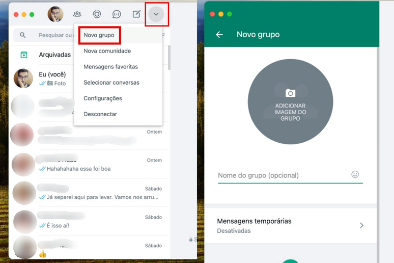 Como criar grupo no app do WhatsApp para o sistema macOS (Imagem: Captura de tela/Guilherme Haas/Canaltech)